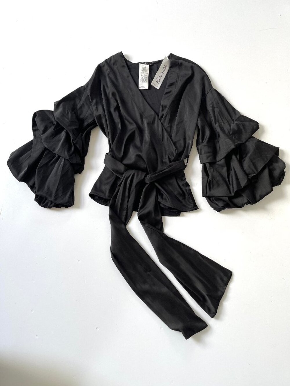 KikiRiki Black Long Sleeve Wrap Around Blouse